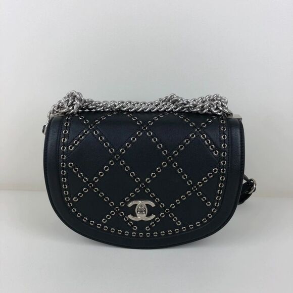 CHANEL Handbags - Chanel Women Calfskin Coco Eyelets Small Flap Bag Black